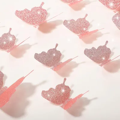 Produktbild von Muursticker Schmetterlinge mit Glitzer – 36 Stück – 3D-Schmetterlinge – Wandsticker, selbstklebend – Rosa