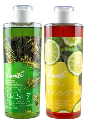 Productafbeelding van L’ousia Fresh Balance-set 2x400 g – Green Forest, Bergamotto, geconcentreerd wasmiddel met langdurige geur, goed voor maximaal 320 wasbeurten