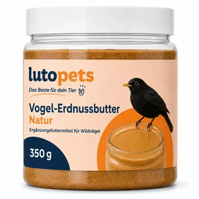 Immagine prodotto di Lutopets, crema di arachidi naturale per uccelli | Crema di arachidi per uccelli | 350 g, Immagine generata dall'IA