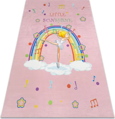 Zdjęcie produktu dla Dywan do prania BAMBINO 41870 Balerina, tęcza dla dzieci, antypoślizgowy -  różowy 80x150 cm