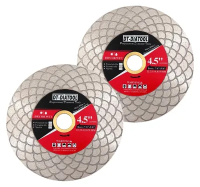 Productafbeelding van Diamantzaagschijf 115mm, 2 stuks, voor het zagen van porselein, keramiek en marmer, geschikt voor het afwerken van randen, met een fächer-vormig profiel, 25mm hoogte, 1,8mm dikte, boorgat 22,23mm