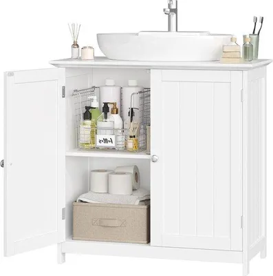 Immagine prodotto di Mobiletto sotto lavabo - Armadietto da bagno - Organizzazione del bagno - Ripiano regolabile - 60 x 30 x 60 cm - Bianco