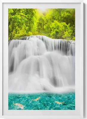 Produktbild von Huai Mae Khamin Wasserfall in Thailand– Wandbild mit Rahmen – Gerahmtes Bild  – Wanddekoration – 70x100 cm –  Weiß Rahmen