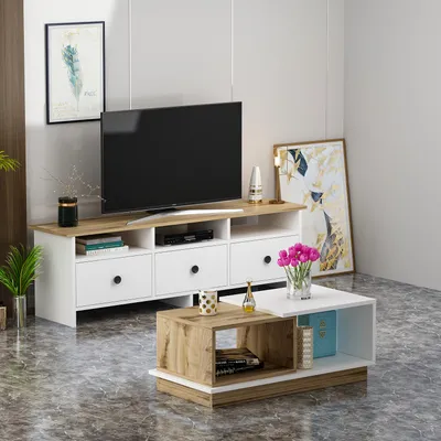 Produktbild von Skye Decor, Oslo, Wohnzimmermöbel-Set, Weiß, 100 % MELAMINBESCHICHTETE SPANPLATTEN, 150 x 36 x 47 cm