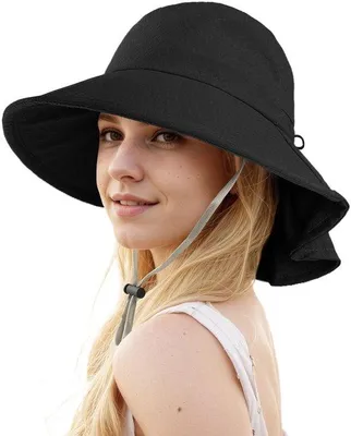 Produktbild von Unyqoos® Faltbarer Sonnenhut für Damen – leichte Polyesterfaser (80 g), breite Krempe, verstellbares & abnehmbares Kinnband, Nackenklappe, schnelltrocknend