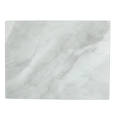 Produktbild von Großes Glas-Schneidebrett 30x40 cm Weißer Marmor – Gehärtetes Sicherheitsglas, Edel & Hygienisch