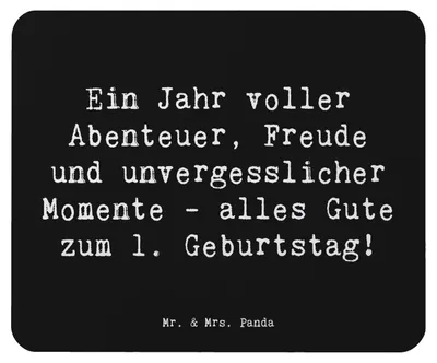 Produktbild von Mr. & Mrs. Panda Mouse Pad Spruch 1. Geburtstag Abenteuer - Schwarz - Geschenk, mousematte, alles Gute, Geburtstagsgruß, Mauspad, Mousepad, Happy Birthday, Glückwunsch