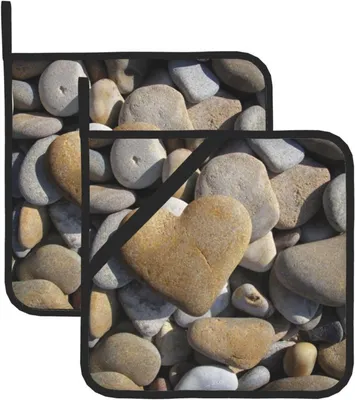 Produktbild von Herzstein-Topflappen im 2er-Set, hitzebeständige und rutschfeste Topflappen für die Küche, zum Kochen und Backen, 20,5 x 20,5 cm