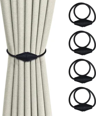Produktbild von 4 Stück Magnetische Vorhang Raffhalter, Gardinen Halter mit Magneten, Vorhangschnalle Raffhalter für Vorhänge Gardinenhalter, für Zuhause Büro Café Dekoration, Schwarz