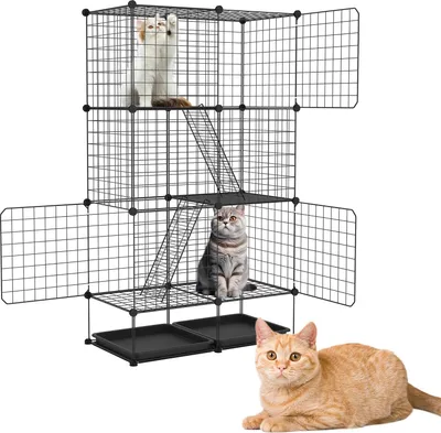 Image de TRMLBE Cage pour chats 3 étages Grand enclos pour chats avec marais, 126x74x37 cm DIY Cage pour petits animaux Cage métallique amovible Parc pour animaux domestiques pour balcon intérieur