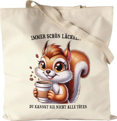 Produktbild von Immer lächeln Eichhörnchen Jutebeutel Kaffee Genervt Büro Humor Sarkasmus