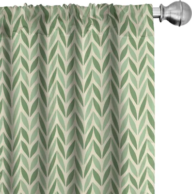 Produktbild von ABAKUHAUS Retro Vorhänge, Gardinen, Vibrierende Diagonale Symmetrische Gartenarbeit Wiederholendes Muster, 2 Stück 75 x 175 cm, Grün Hellgrün