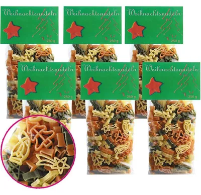 Produktbild von Pasta Weihnachts-Nudeln, dreifarbige, Weihnachtsformen, 6er Pack, 1500g