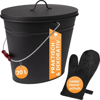 Produktbild von BLACK OAK Ascheeimer VESUVIO 20L oval - mit Lederhandschuh