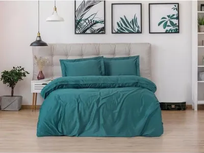 Produktbild von Bettwäsche-Set, 220 x 240 cm, 100% Baumwollsatin, Petrol Blau, 2 Kissenbezüge 60 x 60 cm