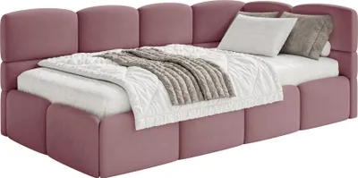 Obrázok produktu pre Selsey Cloudy – detská posteľ 90x200 s matracom, čelo na pravej strane, ružový zamat