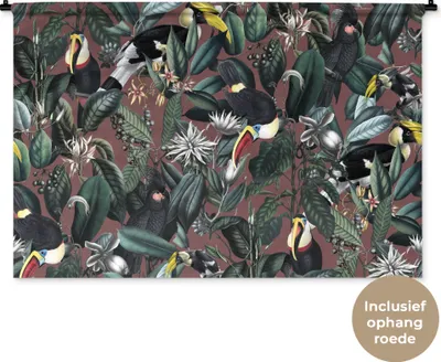 Produktbild von MuchoWow® Wandteppich Wandbehang Blumen - Vögel - Blätter 120x80 cm Tapisserie Dekoration Wandtuch - Wanddekorationen - Wandtücher