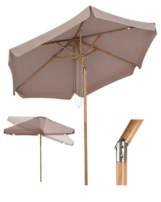 Produktbild von Sekey Balkonschirm 200 cm Ø Holzoptik, Knickbar, Stabiler Gartenschirm, UV-Schutz 50+, Sonnenschirm für Terrasse und Hof, Taupe