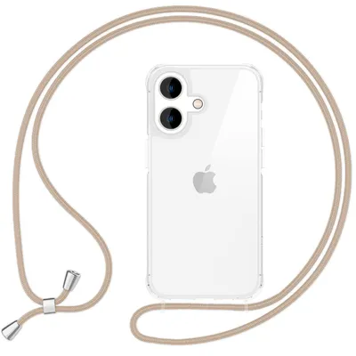 Immagine prodotto di Cordino per cellulare NALIA per iPhone 16 – Custodia ibrida trasparente e cordino da 160 cm – HANGIT PRO (retro anti-ingiallimento) – Marchio di Berlino – Beige