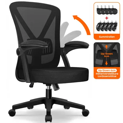 Produktbild von Aiibot Bürostuhl,Bürostuhl Ergonomischer mit klappbaren Armlehnen Schreibtischstuhl Armlehnen Höhenverstellbarer Drehstuhl Chefsessel bürostuhl 150 kg