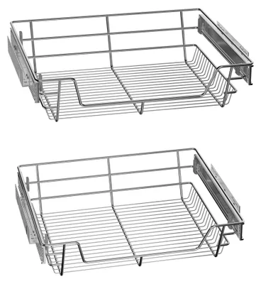 Obrázok produktu pre NAIZY, zásuvka na odkladanie, 60 cm, sada 2 kusov, výsuvná zásuvka pre kuchynské skrinky, kovový výsuvný kôš, výsuv pre skrinku, úložný kôš do skrinky