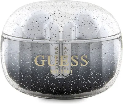 Obrázok produktu pre Guess Wireless Earbuds bezdrôtové slúchadlá (GUTWSHDGKEEK) - Bluetooth 5.3, TWS, USB-C, s dokovacou stanicou, IPX4 - Čierny trblietavý gradient