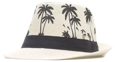 Produktbild von 56-58 cm Hutumfang, Herren- und Damen-Jazzhut mit Kokosnussbaummuster, Strohhut als Sonnenschutz für Sommer, Strand und Sonne
