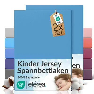 Produktbild von 2er Set Jersey Spannbettlaken 80x160cm - 80x180cm - 100% BAUMWOLLE - Bettlaken Spannbetttuch 80x160cm - 80x180cm - Hellblau