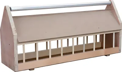 Produktbild von Natural Taubenfuttertrog aus Holz mit Rolle aus Metall, Maße: 19 x 29 x 80 cm
