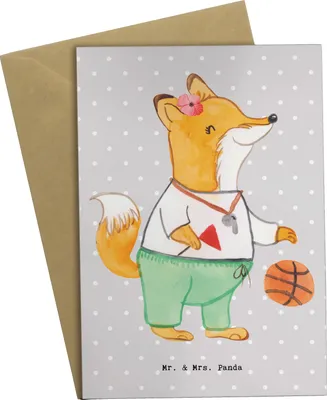Produktbild von Mr. & Mrs. Panda Glückwunschkarte Basketballtrainerin Herz - Grau Pastell - Geschenk, weihnachtskarten, Sport, Basketball, einladungskarten, neujahrskarte, Verein