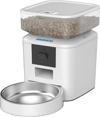 Productafbeelding van Daewoo D-QQ029-7L, Automatische voerdispenser voor dieren, ABS (acrylonitril-butadieen-styreen), Roestvrij staal, Wit, Voor binnen gebruik, Universeel, 7 liter
