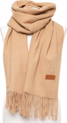Zdjęcie produktu dla Szalik w kolorze beżowym – ciepły szalik – elegancki szalik – klasyczny szalik – szalik z frędzlami