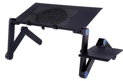 Immagine prodotto di Tavolino per laptop e lapdesk - Supporto regolabile e pieghevole - Grande ventola di raffreddamento singola - Alluminio - Con tappetino per mouse - Per letto/divano - Nero