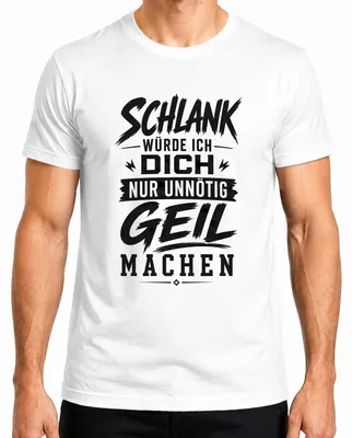 Zdjęcie produktu dla Koszulka męska "Schlank" (co można przetłumaczyć jako "chudy"), z ironicznym napisem, humorystyczna, biała, rozmiar L