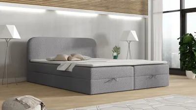Zdjęcie produktu dla Łóżko Kontynentalne Tapicerowane Boucle 2 160x200 Szare