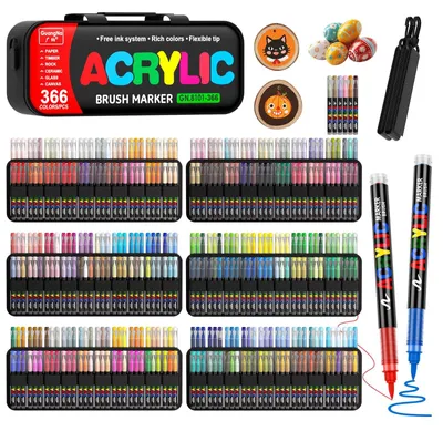 Image de Solidchoice - 366 marqueurs acryliques avec pinceau, disponibles en 366 couleurs