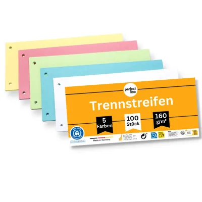 Produktbild von perfect line 100 Papier-Trennstreifen bunt 160g Register-Trenner 5 Farben