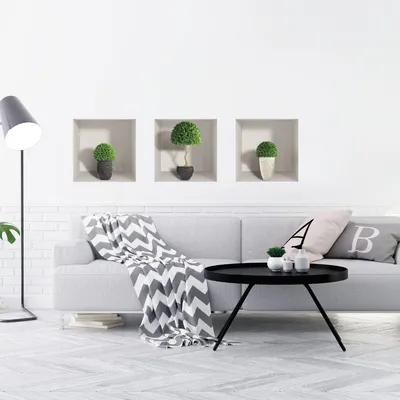 Produktbild von Pflanzenaufkleber mit 3D-Effekt, Buchsbaumtöpfe, 40 x 120 cm