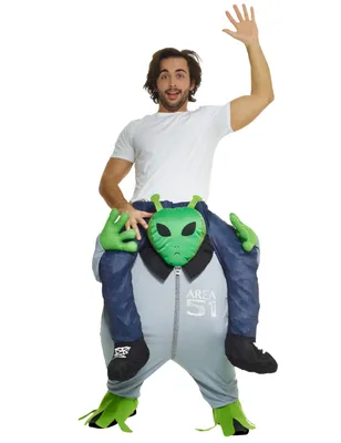 Produktbild von Lustiges Alien Huckepack-Kostüm Außerirdischer grün-grau