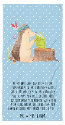Produktbild von Mr. & Mrs. Panda Handtuch Igel Federschmuck - Blau Pastell - Geschenk, Tiere, Duschhandtuch, Strandtuch, Abenteuer, Lagerfeuer, Indianer, Großes Badehandtuch, Camping