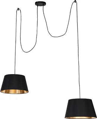 Produktbild von QAZQA - Moderne Hängelampe I Pendellampe I Pendelleuchte Schwarz 2-flammig-Lichter - Lofty I Wohnzimmer I Schlafzimmer - Textil Zylinder I Rund - LED geeignet E27