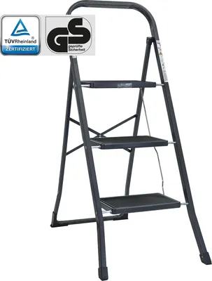 Produktbild von Trittleiter 3-stufig klappbar 150 kg Anti-Rutsch Trittflächen Klapptritt Leiter in Anthrazit
