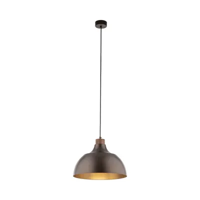 Immagine prodotto di Lampada a sospensione in metallo E27 D: 34 cm rotonda H: max. 170 cm legno marrone luce design retrò luce a sospensione