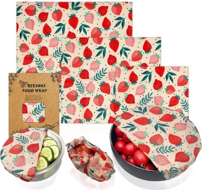 Produktbild von Bienenwachstuch, Bienenwachs-Wraps, Bienenwachstücher Set, wiederverwendbares, für Aufbewahrung von Obst, Brot, Sandwiches und Schüsselabdeckungen