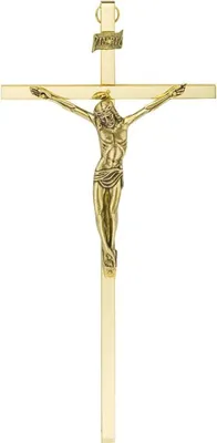 Image de Croix suspendue, laiton doré, 26 cm