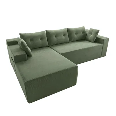 Produktbild von GLP Modulares Ecksofa 256 cm aus Cord, 4-Sitzer mit Chaiselongue links, Taschenfederkern, 5 Kissen, Seitentaschen, vakuumverpackt & montagefrei