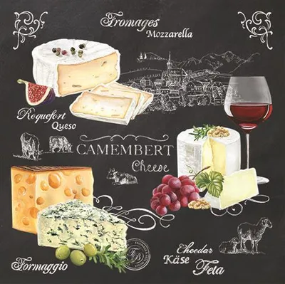 Produktbild von 20 Servietten World of Cheese – Genuss von Käse 33x33cm