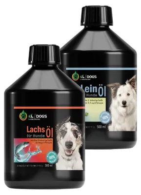 Produktbild von Kräuterland Omega-Fettsäuren Barf Set Lachsöl & Leinöl für Hunde je 500ml
