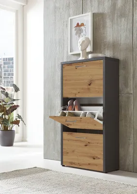 Produktbild von BMG Möbel Schuhkipper »Siena« (Schuhschrank Schuhregal Schrank Garderobe, 3 Klappen), Metallgriffe, 18 Paar Schuhe