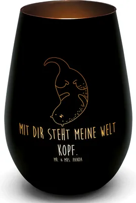 Produktbild von Mr. & Mrs. Panda Glas Windlicht Otter Kopfüber - Schwarz - Geschenk, Glaslaterne, Teelichthalter, Kerzenhalter, Liebe, Verknallt, Seeotter, Gold, Laterne, Niedlich